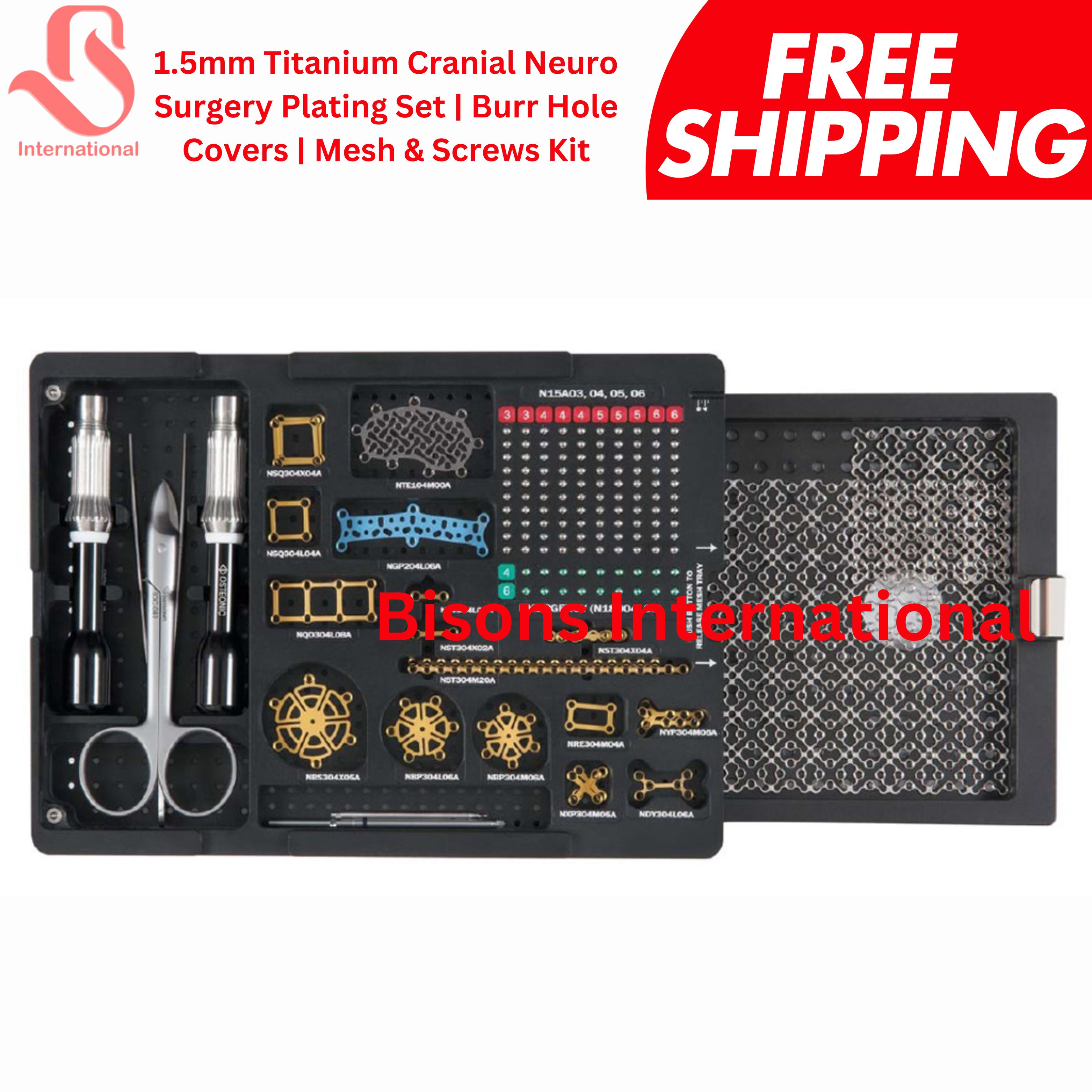 1.5mm Cranial Fixation System with Screws & Mesh Plates Neurosurgery Instrument Set